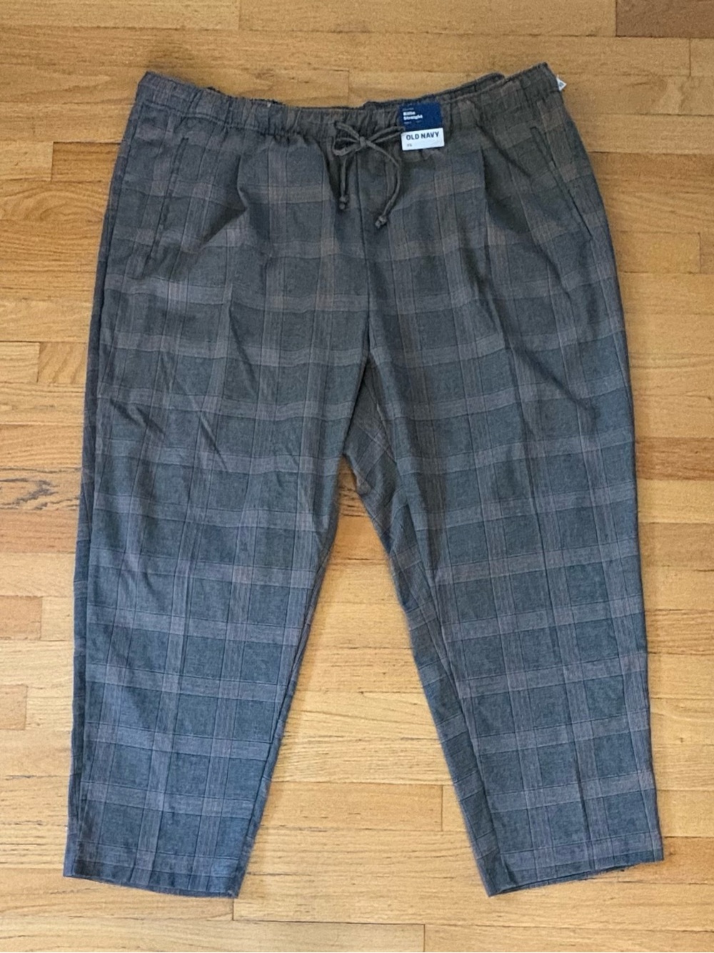 Old Navy High-Rise Billie Straight Ankle Plaid Pants - Grey/Brown (3X)